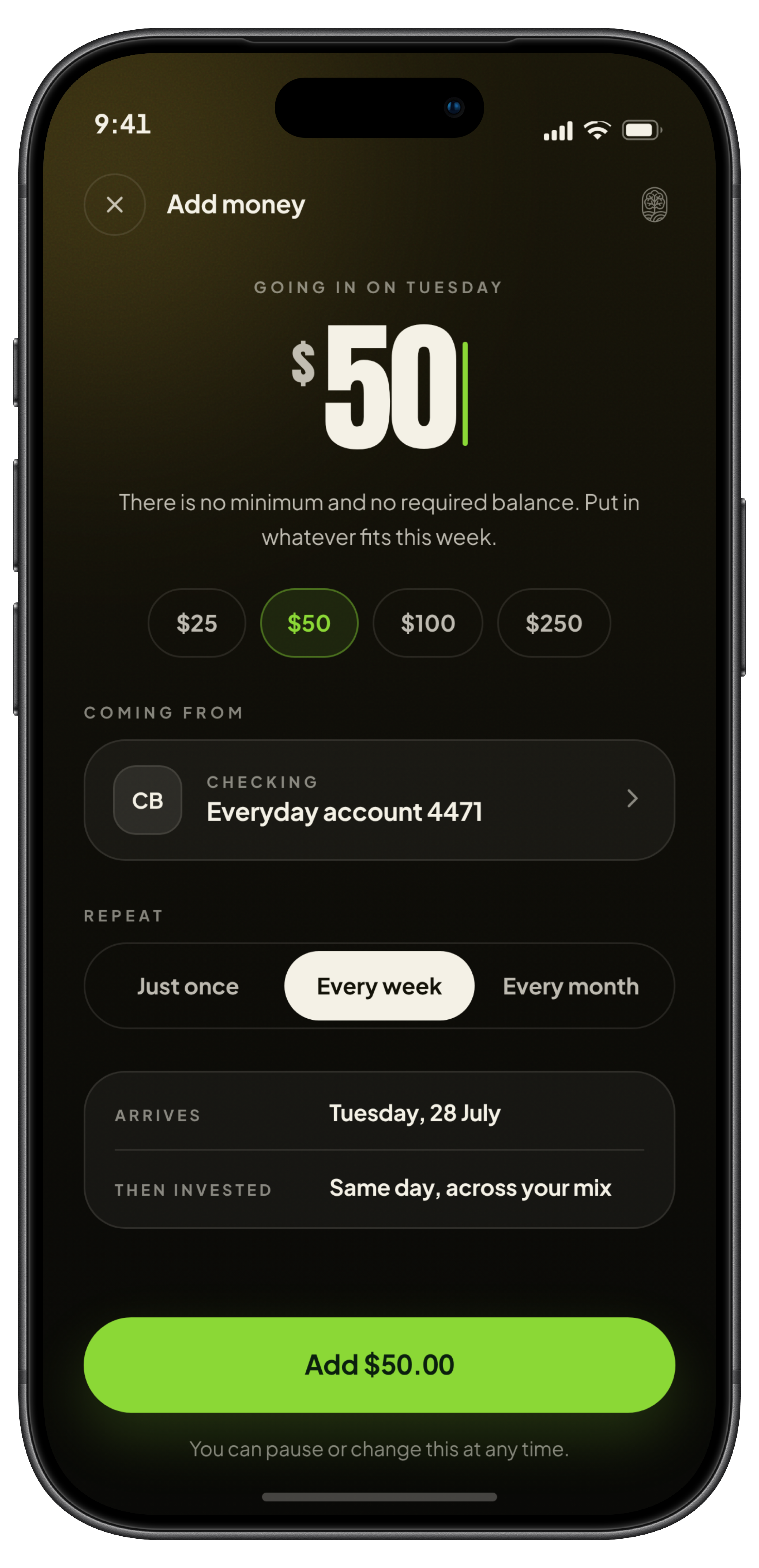 Edyn add money screen